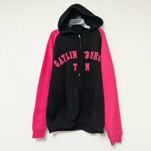 Women's Plus XXL Full Zip Black and Pink Gatlinburg Tennessee Hoodie Colorblock